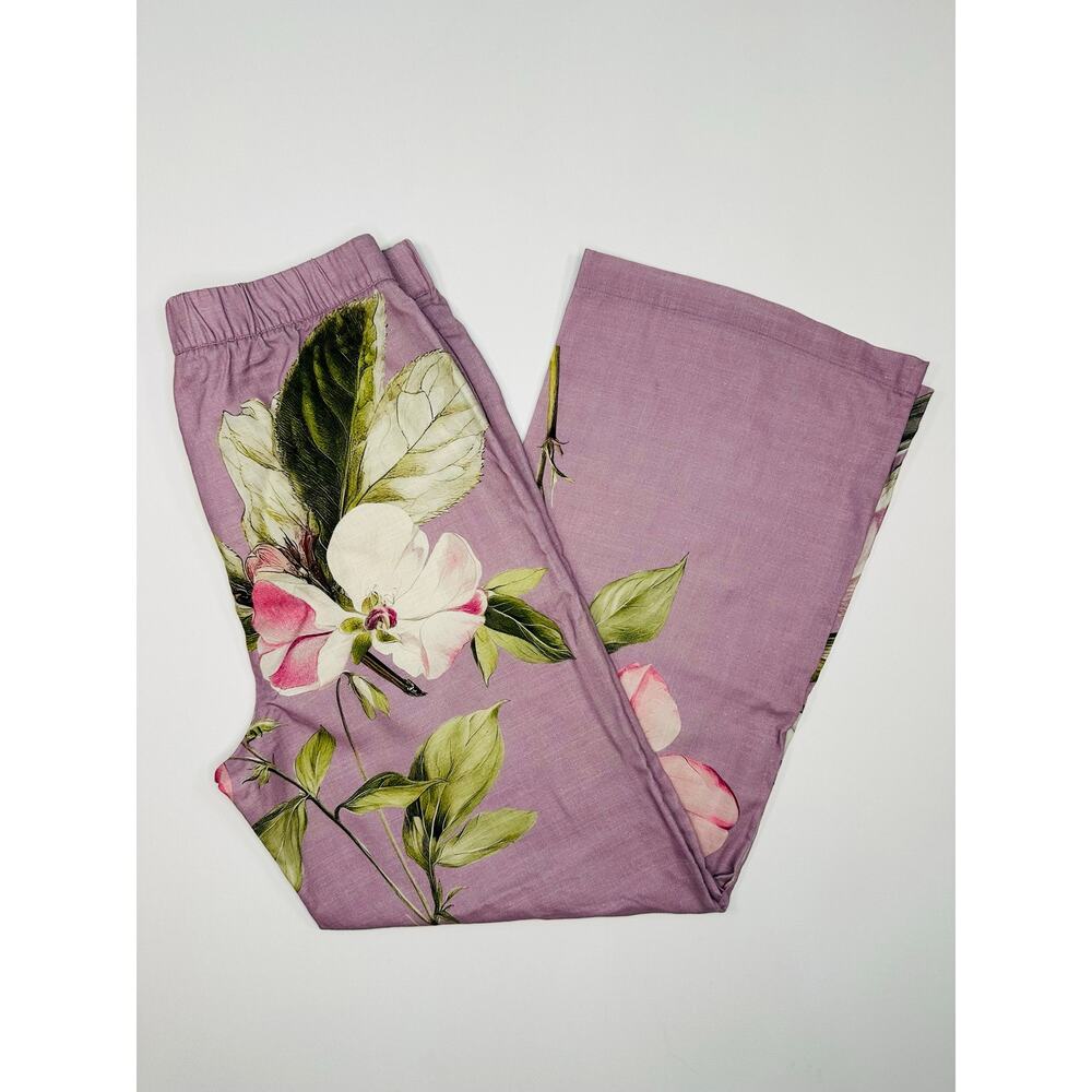 Soft Surroundings Lavender Floral Wide Leg Pants Size Small